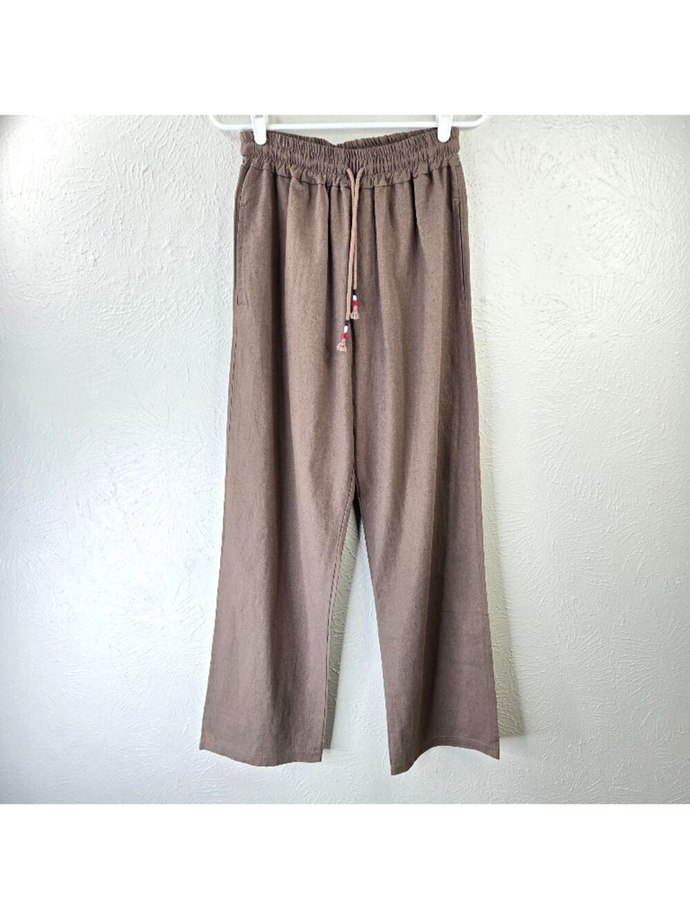 Pull On Linen Pants Sz Med Dark Brown Relaxed Fit Minimalist Lagenlook Vacation